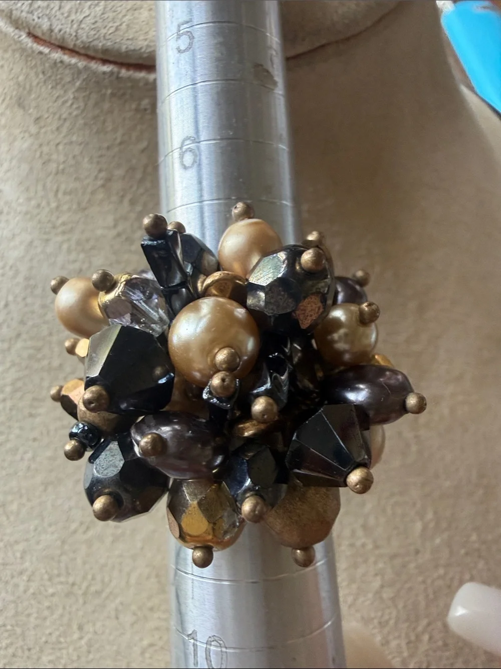 Cluster Pearl and Hematite Bead Statement Ring!